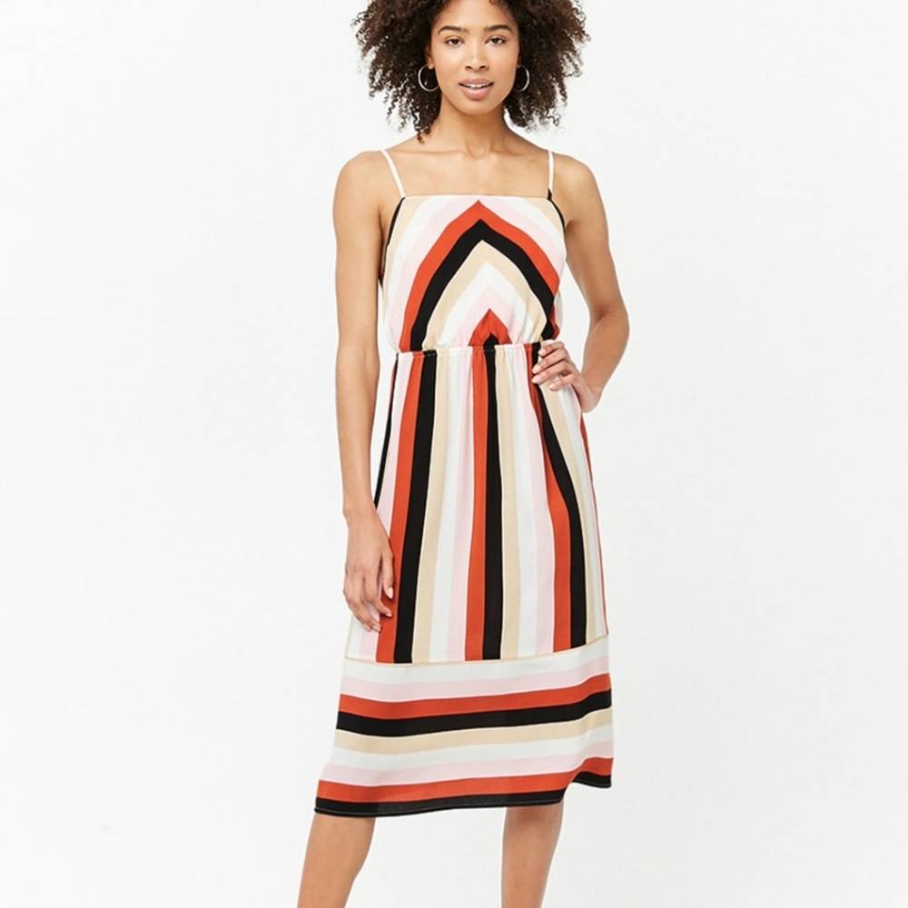 Forever 21 striped summer sundress with adjustable straps, midi length size 2x